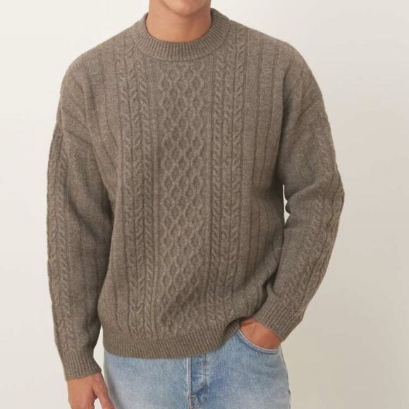 Men's Aran Fisherman's Cable Knit Crew Neck Sweater sz S - Mocha - Picture 1 of 12